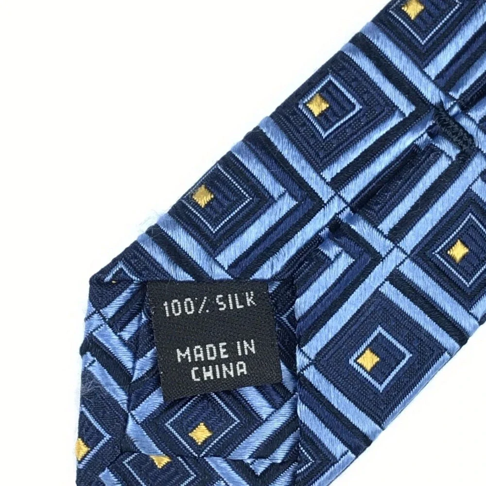 READ Jos. A. Bank Men's Tie Silk Blue Yellow Foulard Elegant Business Necktie 59